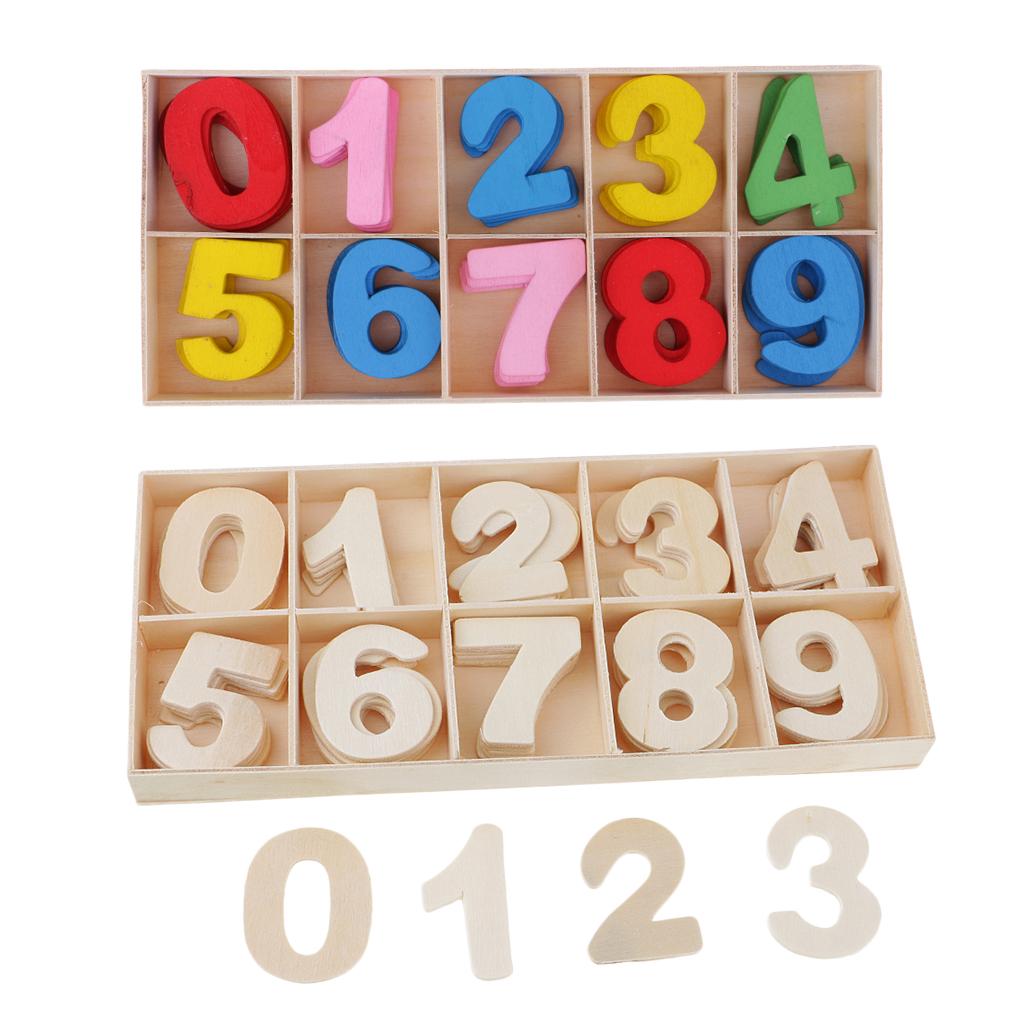 2 Boxes 120 Pieces Natural Multicolor Wooden Arabic Number with Storage Tray