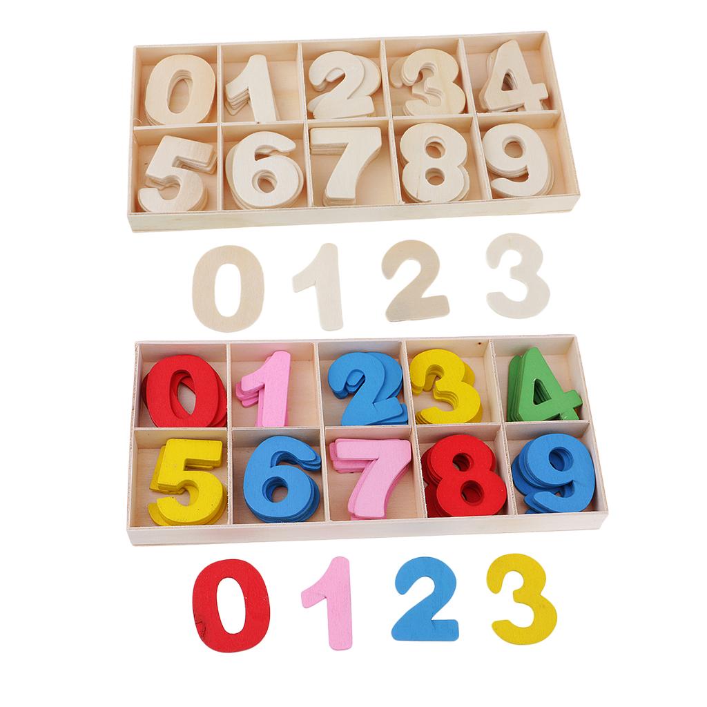 2 Boxes 120 Pieces Natural Multicolor Wooden Arabic Number with Storage Tray