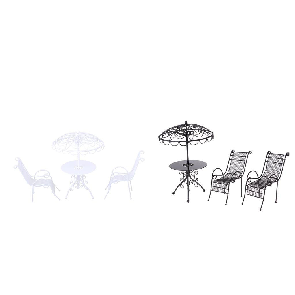 2 Piece 1/12 Dollhouse Miniature Table Chairs Set Outdoor Garden Scene Model