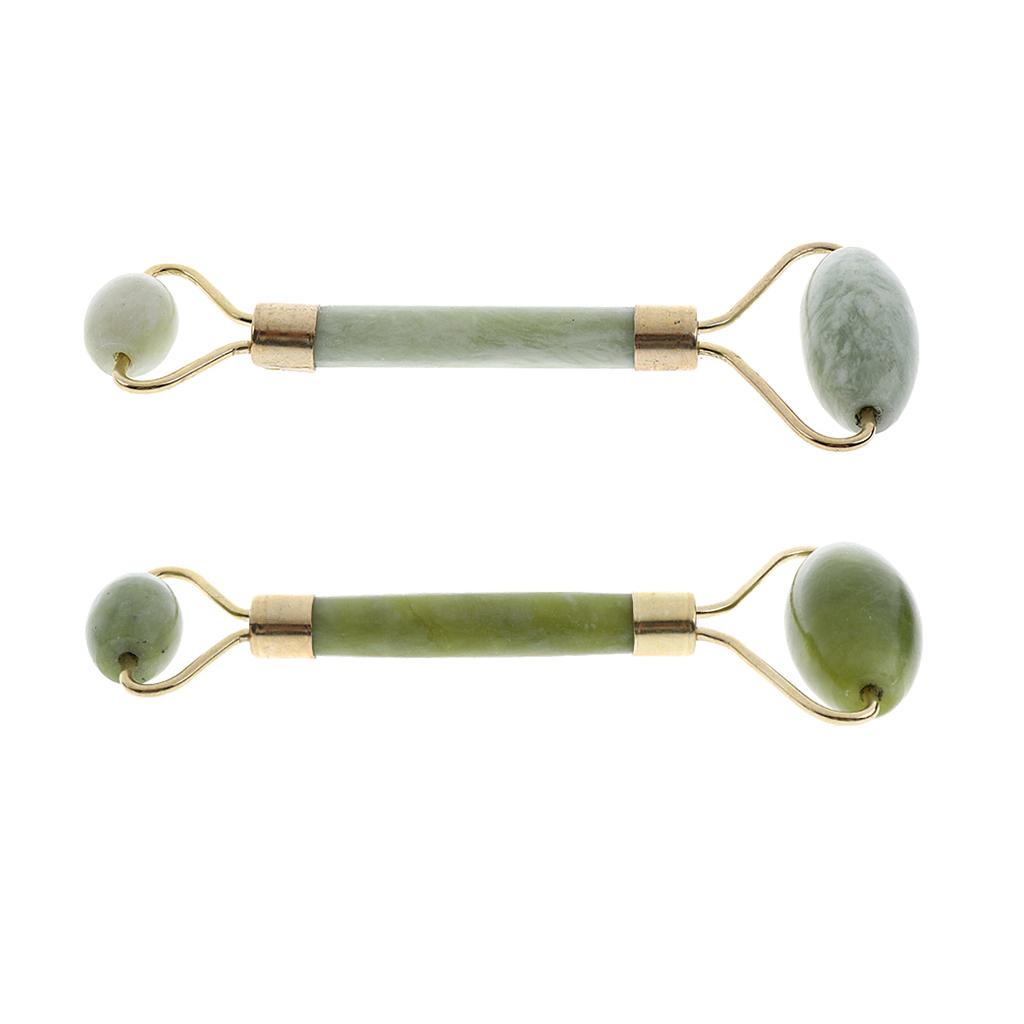 2pcs Double Head Natural Jade Stone Facial Massage Roller Face Neck Massager