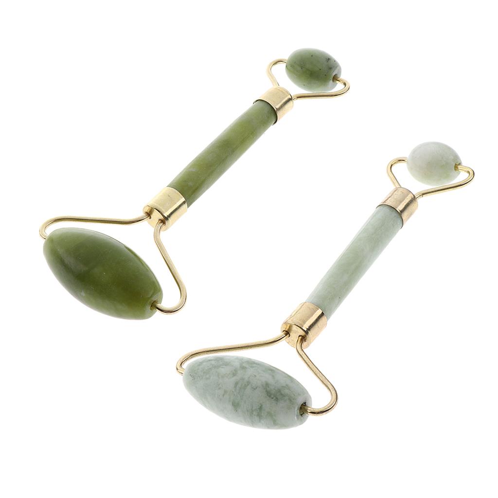 2pcs Double Head Natural Jade Stone Facial Massage Roller Face Neck Massager