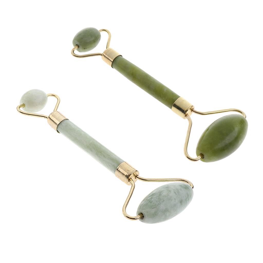 2pcs Double Head Natural Jade Stone Facial Massage Roller Face Neck Massager