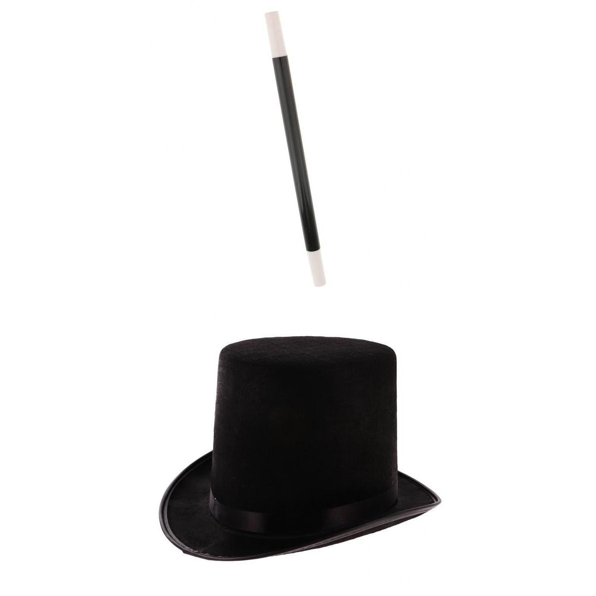 Black Top Hat Magician Hat & Magic Wand Props Halloween Party Fancy Dress