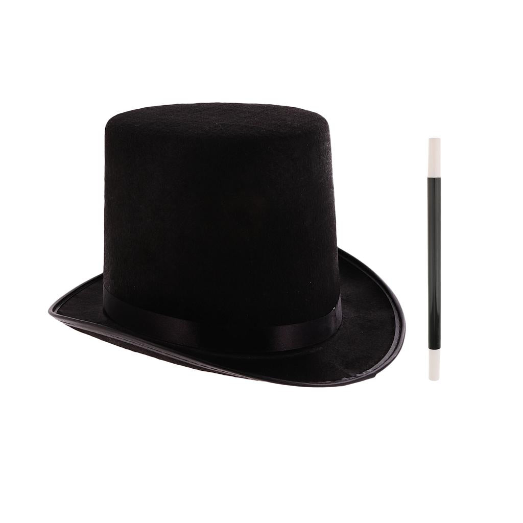 Black Top Hat Magician Hat & Magic Wand Props Halloween Party Fancy Dress