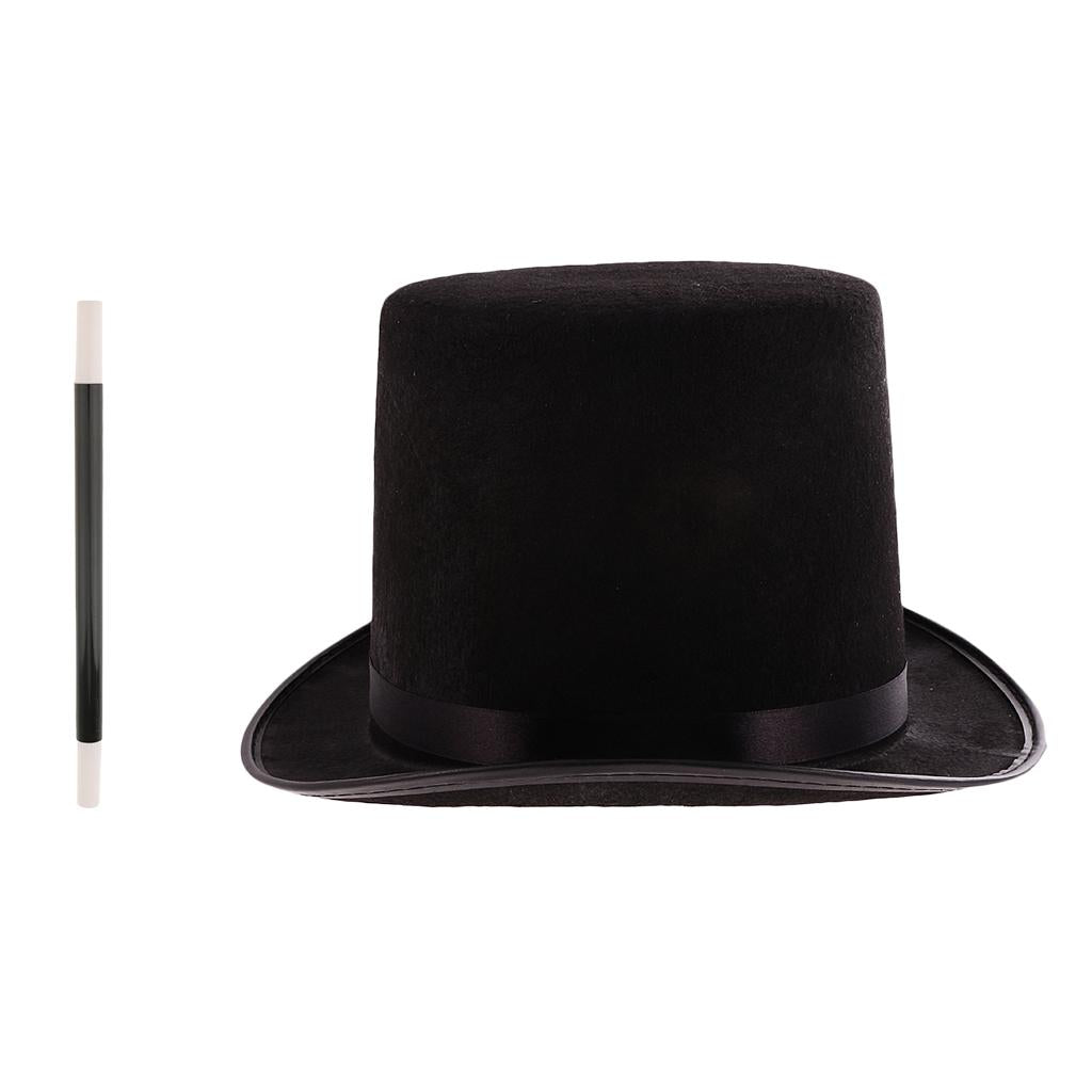 Black Top Hat Magician Hat & Magic Wand Props Halloween Party Fancy Dress