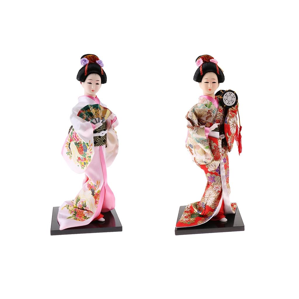 2 Pcs Japanese Geisha Kimono Doll Ornaments Crafts Home Decoration