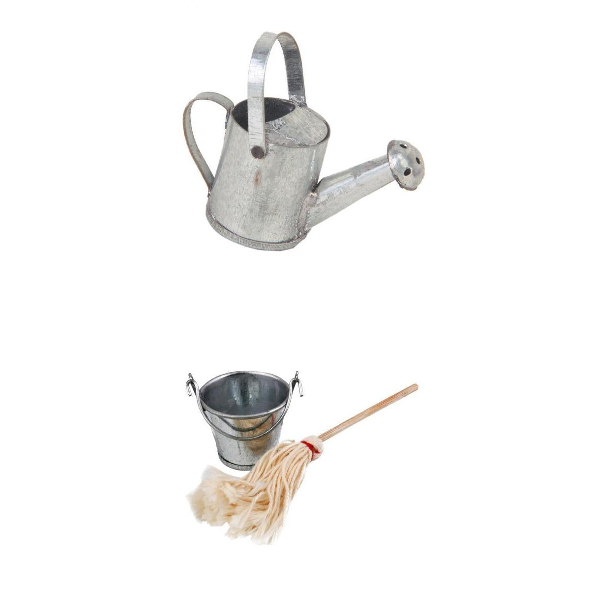 1/12 Dollhouse Miniature Furniture Mop Bucket & Garden Metal Watering Can