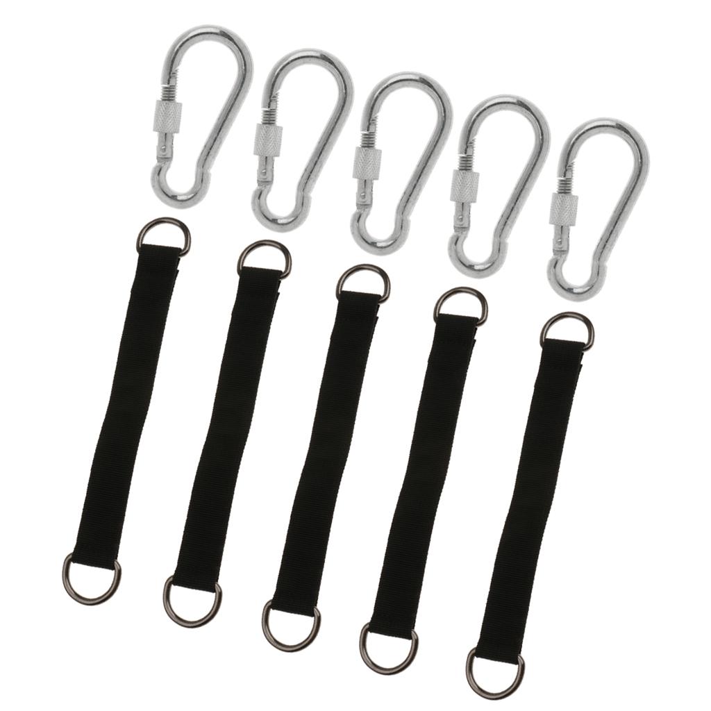 5 Sets Outdoor Hanging Strap Rope Hammock Swing 25cm with D Shape Carabiner