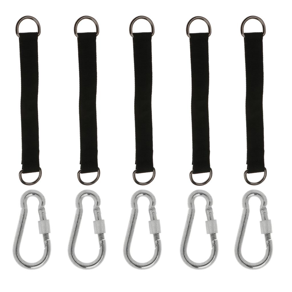 5 Sets Outdoor Hanging Strap Rope Hammock Swing 25cm with D Shape Carabiner
