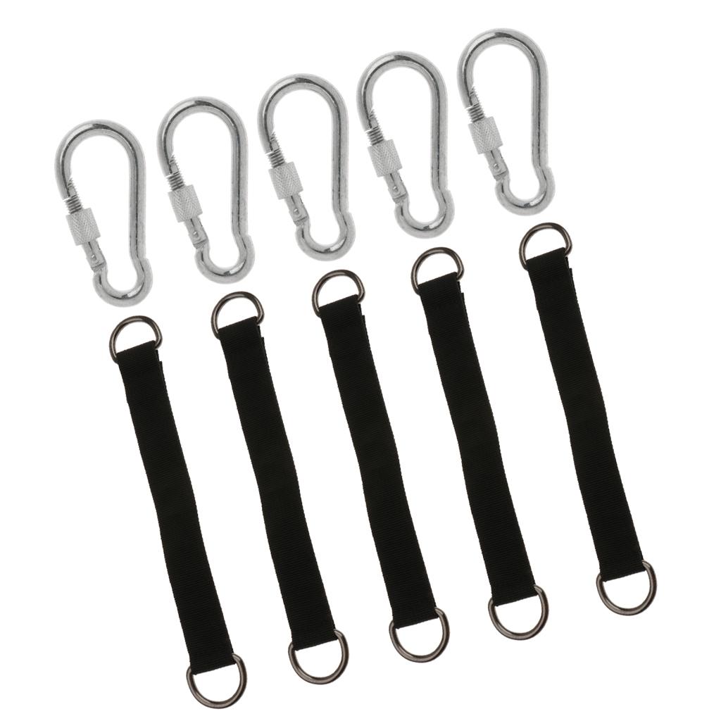 5 Sets Outdoor Hanging Strap Rope Hammock Swing 25cm with D Shape Carabiner