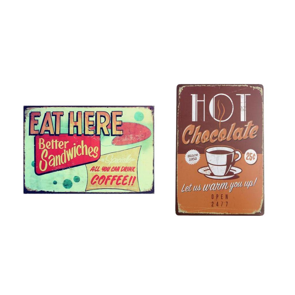 2Pcs Retro Metal Tin Sign Plaque Wall Art Poster Sheet Cafe Bar Beer Decor