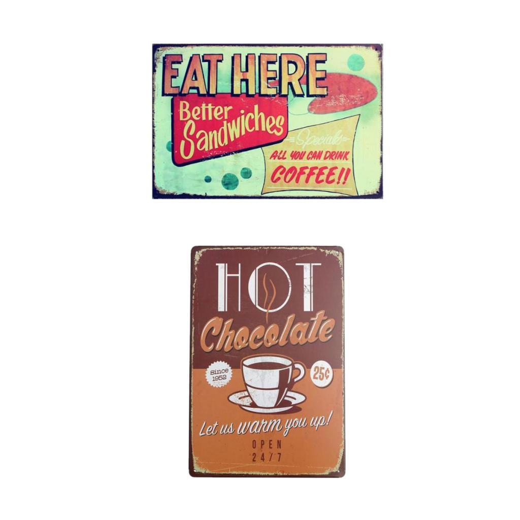2Pcs Retro Metal Tin Sign Plaque Wall Art Poster Sheet Cafe Bar Beer Decor