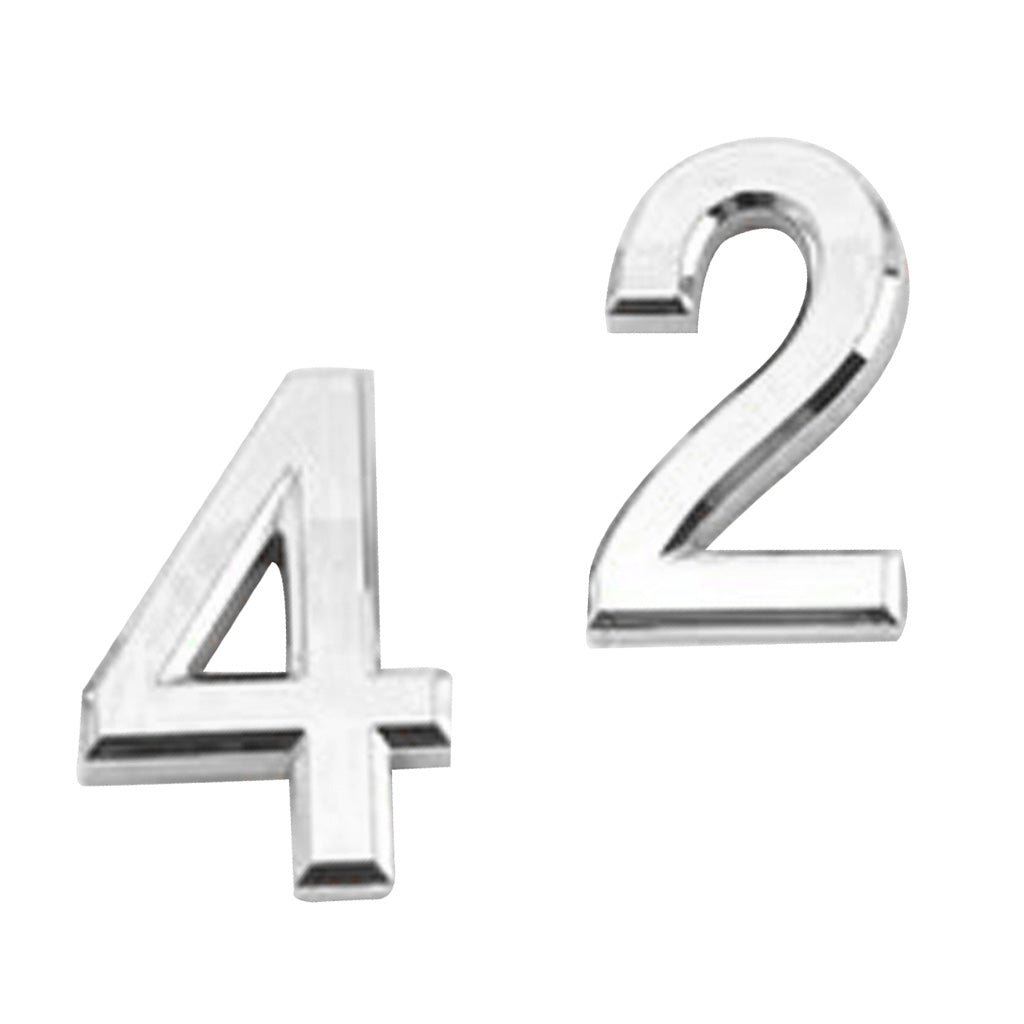 2Pcs Silver Plastic Self-Adhesive House Hotel Door Number 4 and Number 2