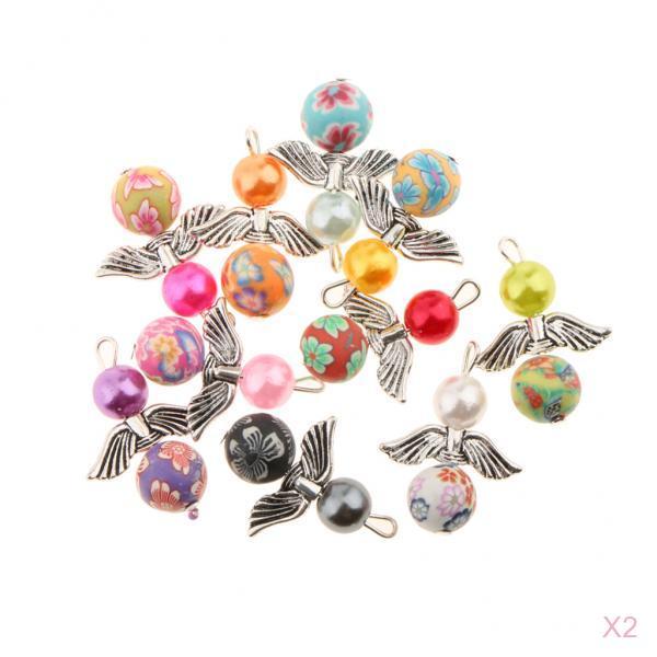 20 Pieces Mixed Angel Wing Charms Pearl Pendant DIY Jewelry Findings #2