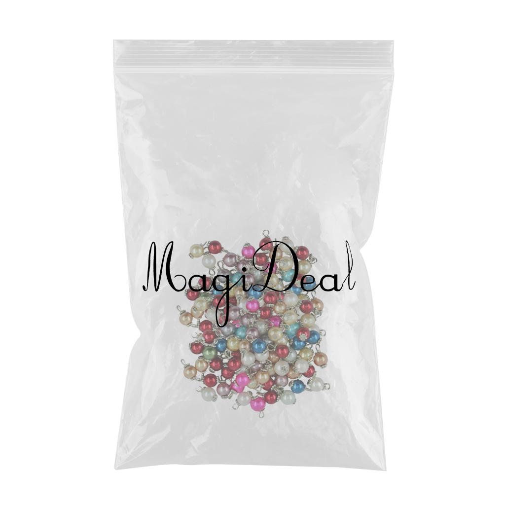 100 Pieces Colorful Glass Pearl Flat Daisy Charms Pendant Jewelry DIY Silver