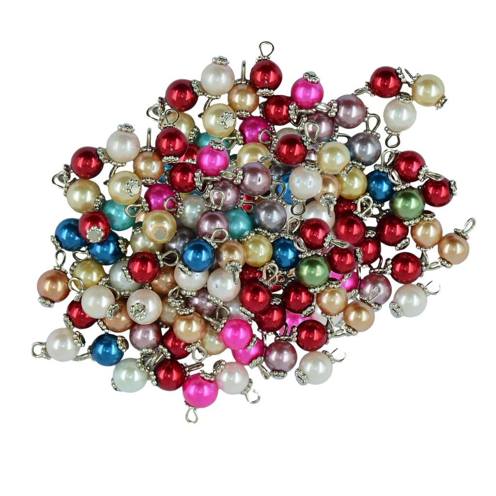 100 Pieces Colorful Glass Pearl Flat Daisy Charms Pendant Jewelry DIY Silver