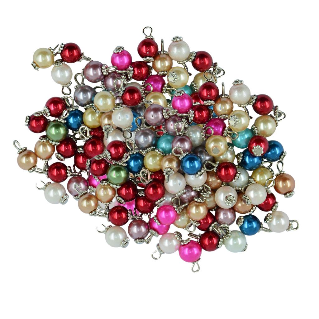 100 Pieces Colorful Glass Pearl Flat Daisy Charms Pendant Jewelry DIY Silver
