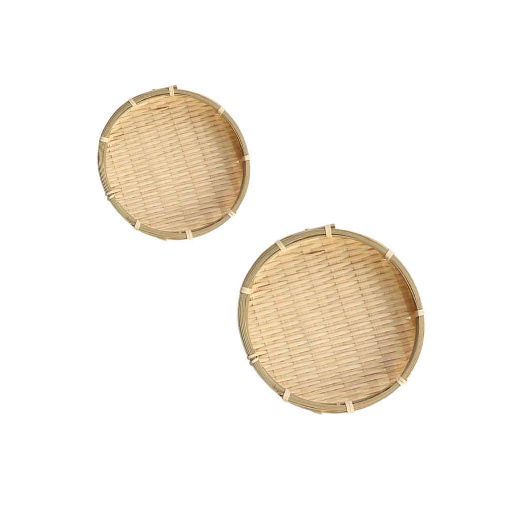 2 pieces Bamboo Plate Bamboo Weave Sieve Groceries Baskets Circular Receive
