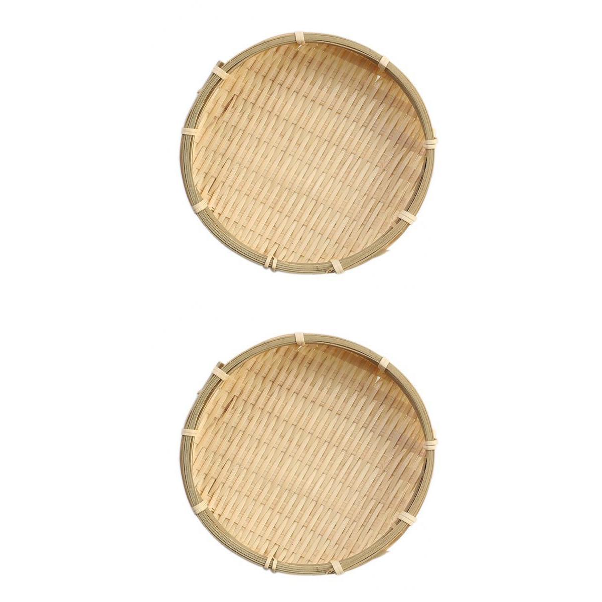 2 pieces Bamboo Plate Bamboo Weave Sieve Groceries Baskets Circular Receive