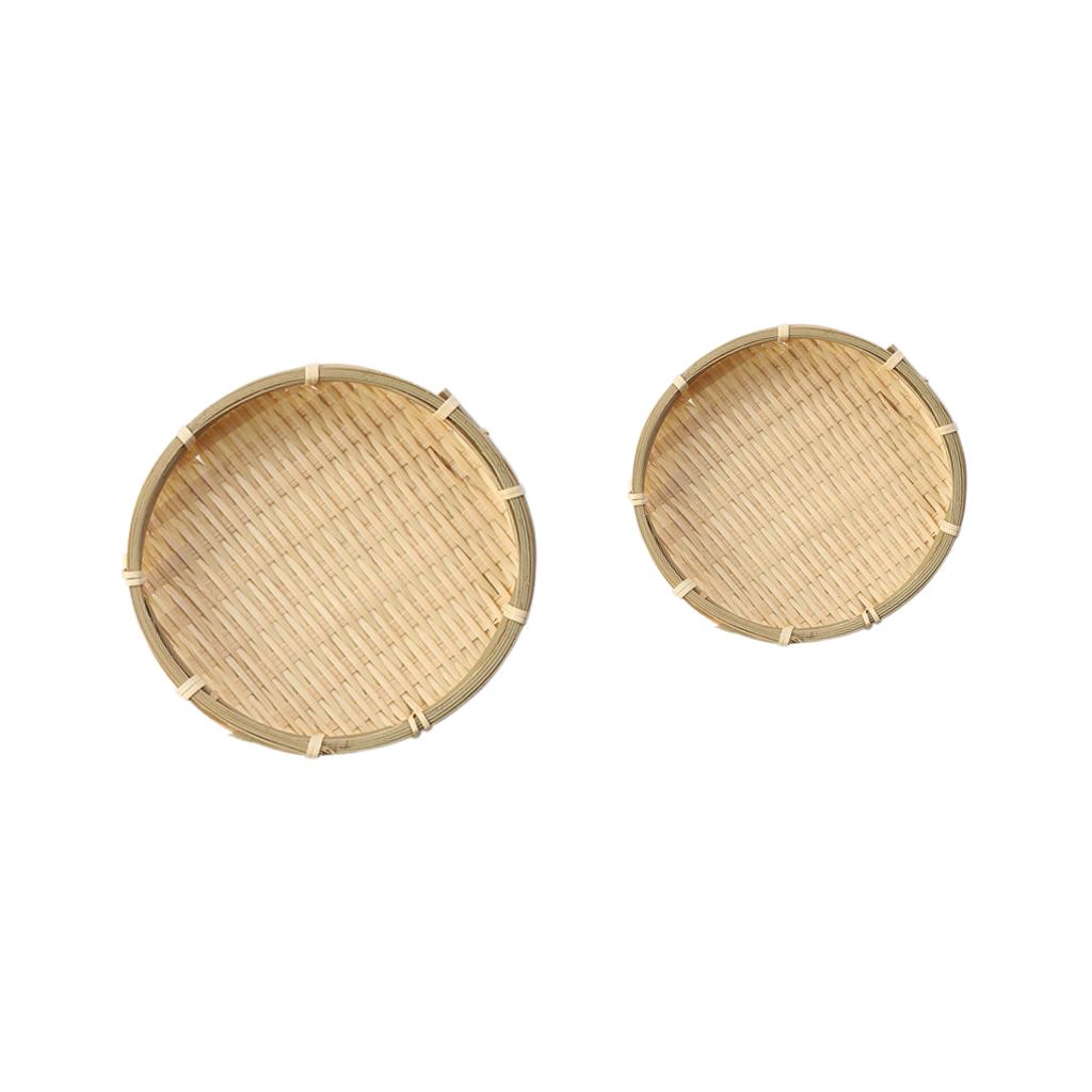 2 pieces Bamboo Plate Bamboo Weave Sieve Groceries Baskets Circular Receive
