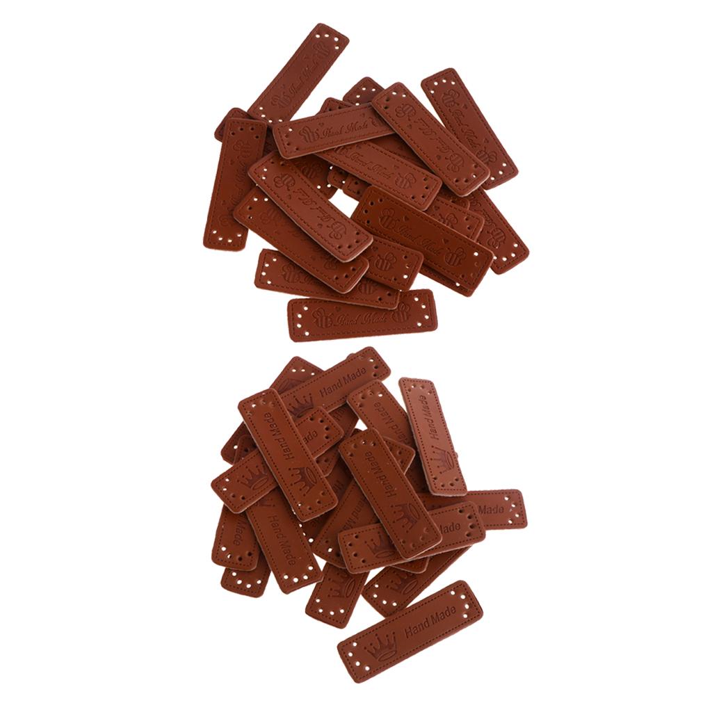 40pcs Retro Brown Leather Handmade Label Tags DIY Sew Craft Patches