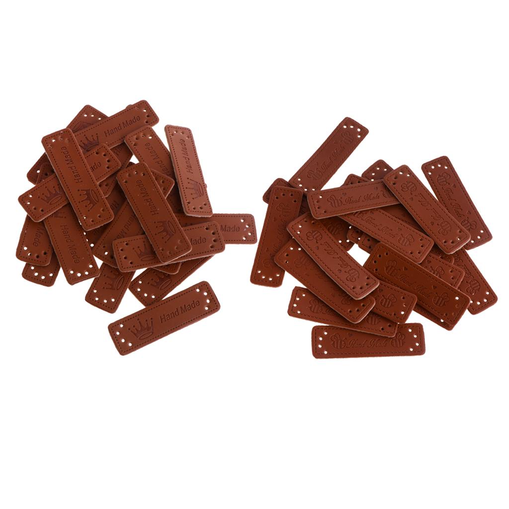 40pcs Retro Brown Leather Handmade Label Tags DIY Sew Craft Patches