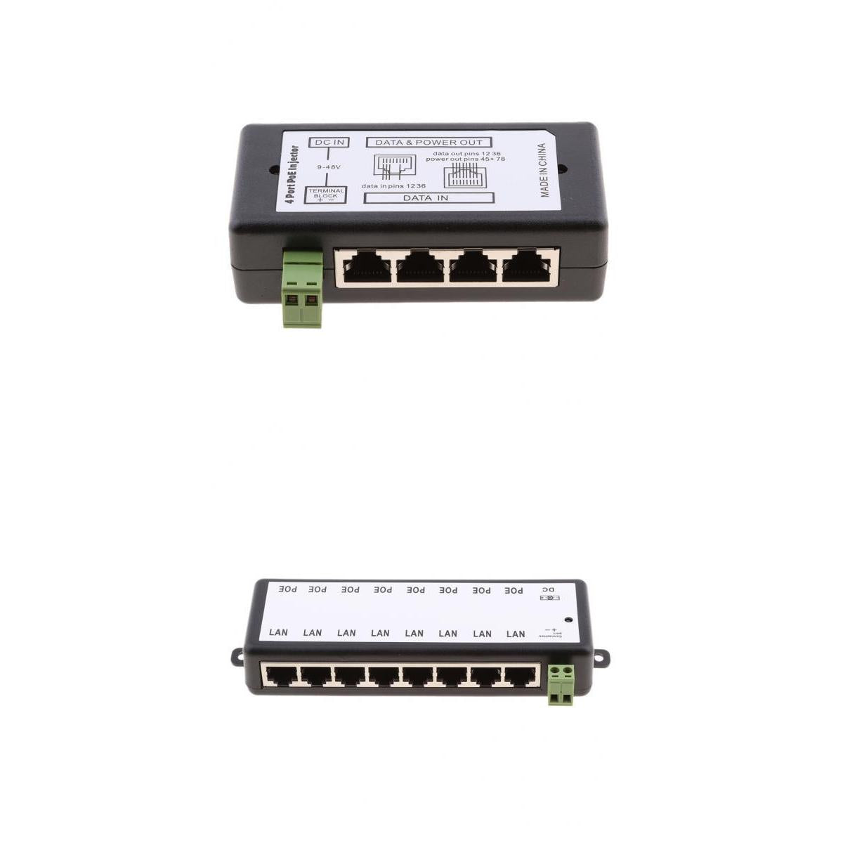 2Pcs 12-48V 4 POE Ports Injector Switch Module + 8 POE Ports Injector Module