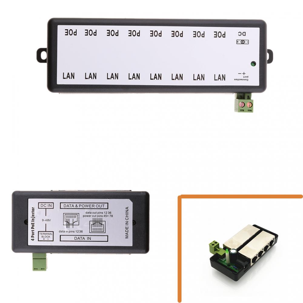 2Pcs 12-48V 4 POE Ports Injector Switch Module + 8 POE Ports Injector Module