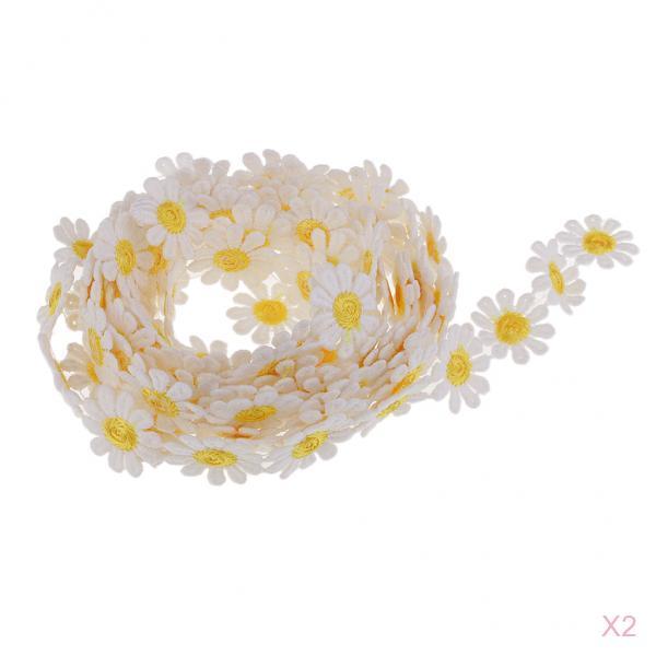 2x 3 Yards 25mm Daisy Embroidery Lace Trim Applique Ribbon Sewing Crafts DIY