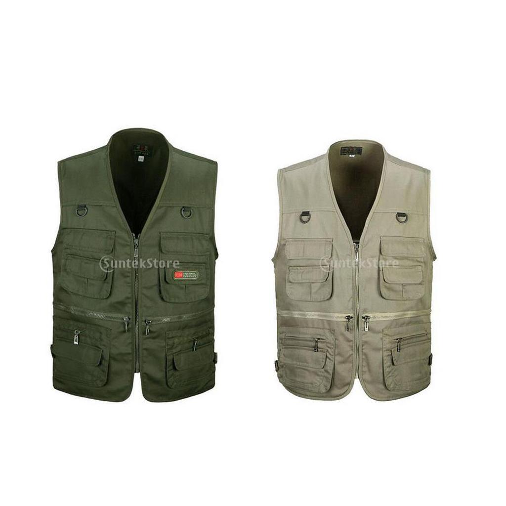 2pcs Men's Multi Pocket Zip Hunting Fishing Travel Outdoor Vest XXXL,2 Color