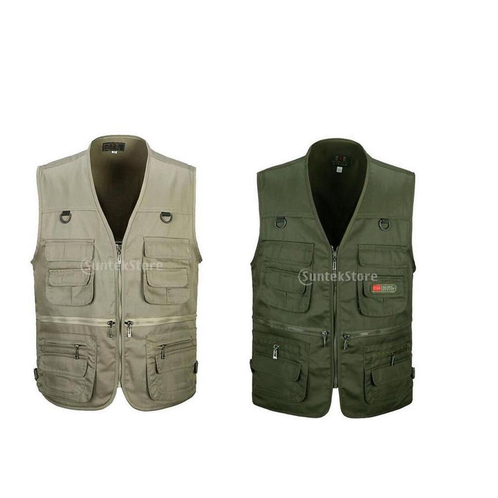 2pcs Men's Multi Pocket Zip Hunting Fishing Travel Outdoor Vest XXXL,2 Color