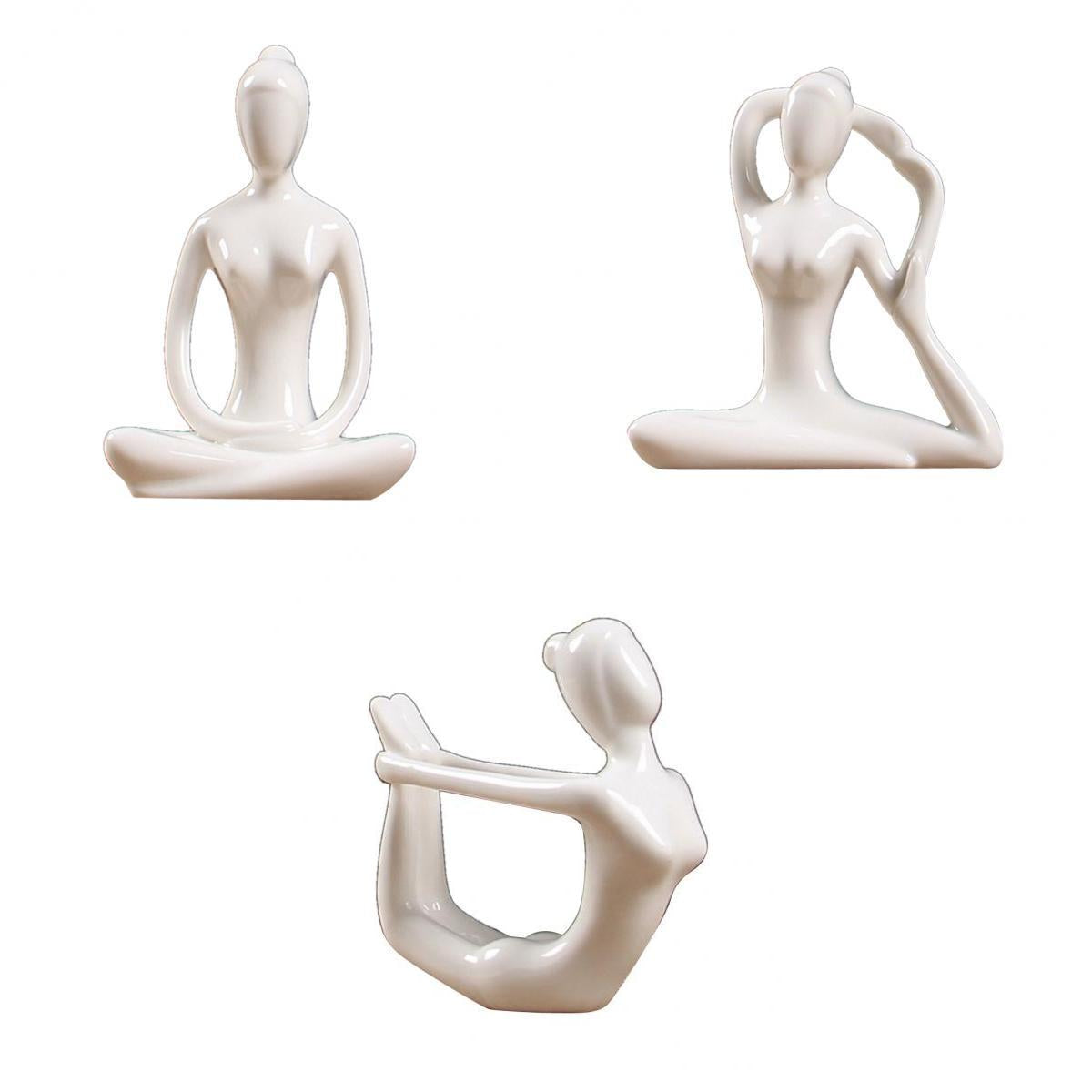 3x Ceramic Yoga Figure Ornament Statue Sculpture Zen Garden Home Desk Decor