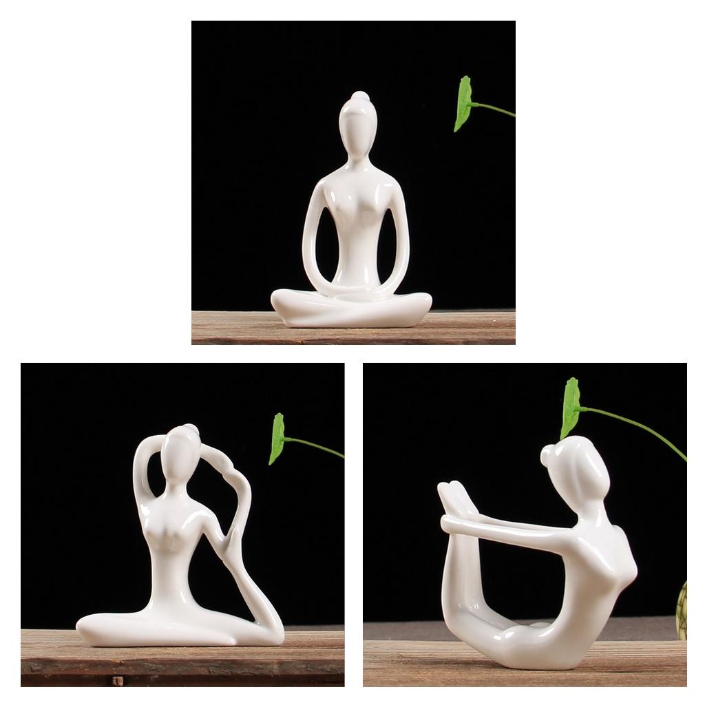 3x Ceramic Yoga Figure Ornament Statue Sculpture Zen Garden Home Desk Decor