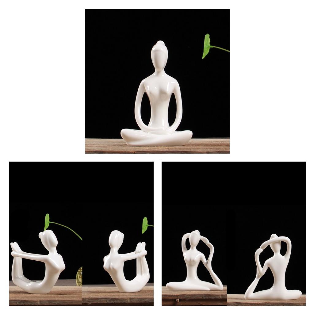 3x Ceramic Yoga Figure Ornament Statue Sculpture Zen Garden Home Desk Decor