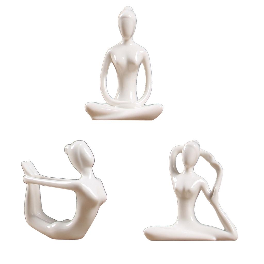 3x Ceramic Yoga Figure Ornament Statue Sculpture Zen Garden Home Desk Decor
