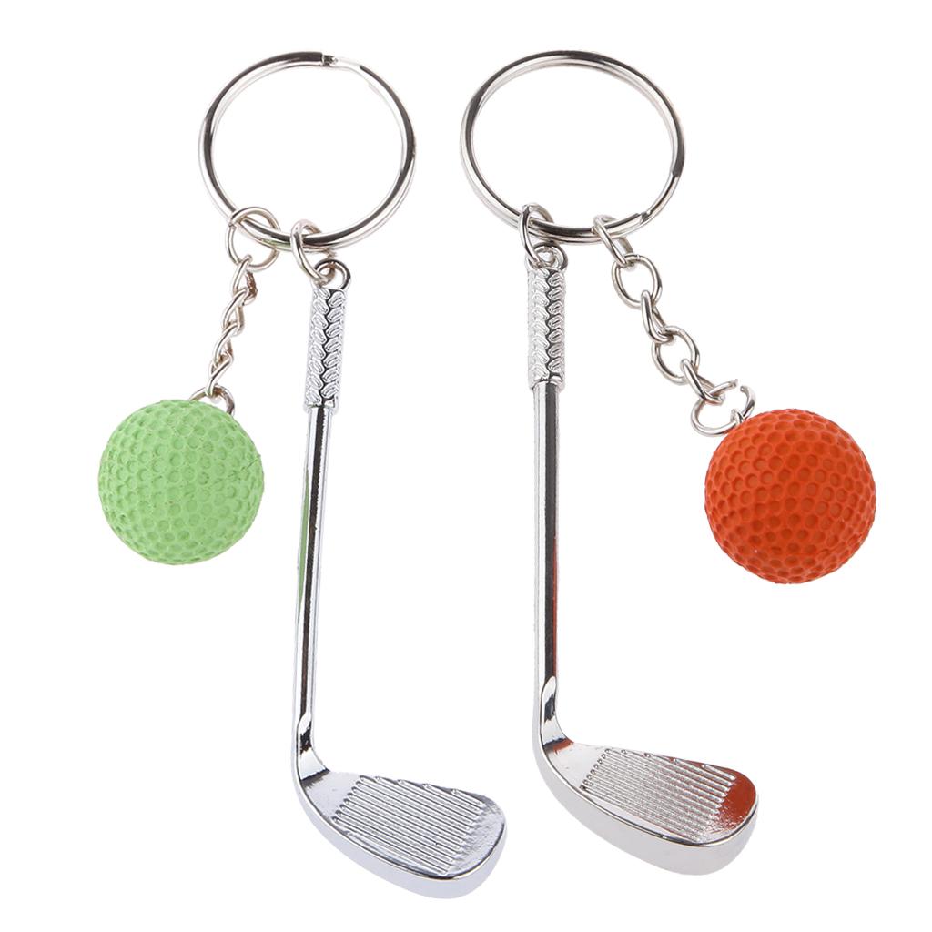 2Pcs Women Mini Golf Club Ball Pendant Keyring Key Chain Gift Green Orange