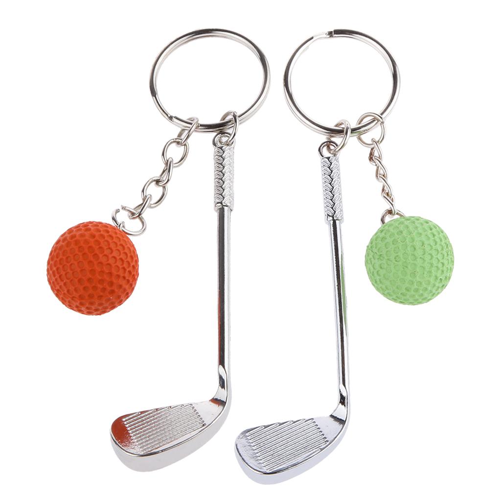 2Pcs Women Mini Golf Club Ball Pendant Keyring Key Chain Gift Green Orange