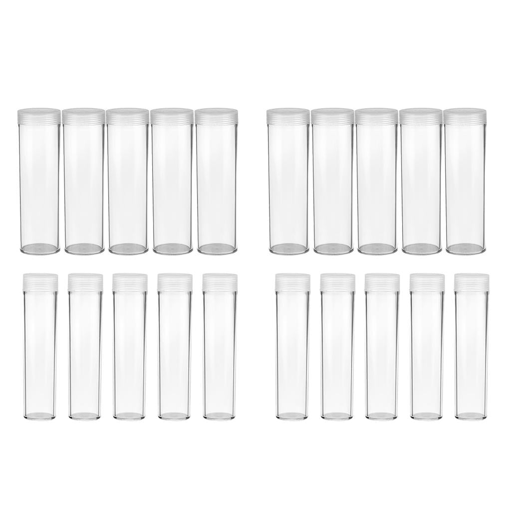 20Pcs Coin Protective Tube Holder Clear Round Case Coin Storage Box Canister