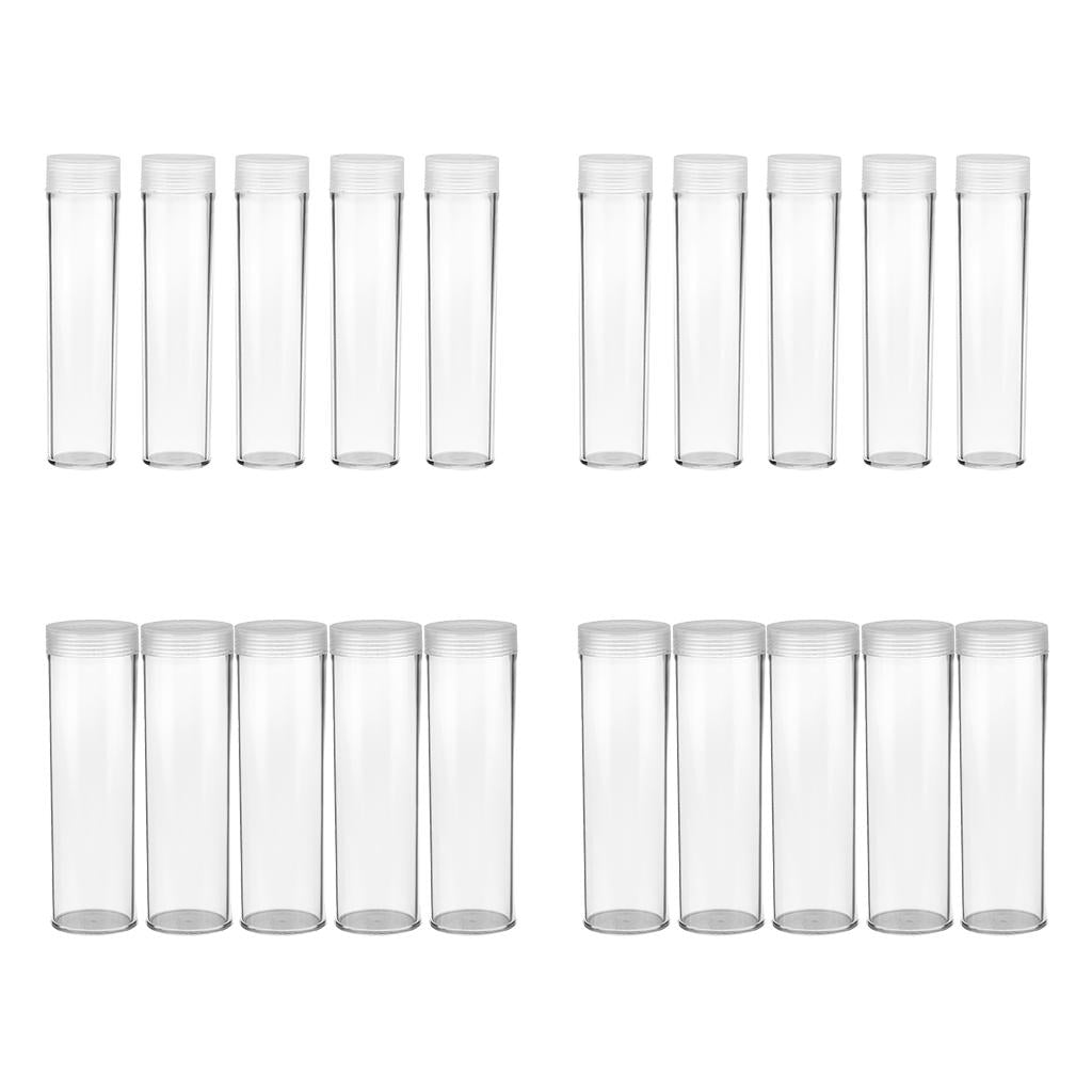 20Pcs Clear Coin Protective Tube Round Coin Case Coin Storage Box Canister