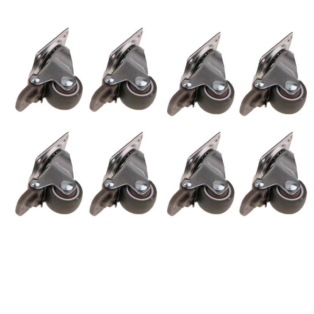 8x Heavy Duty Swivel Bearing Caster Wheels Rubber Base with Top Plate 1 Inch