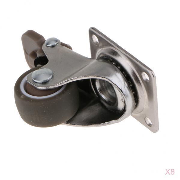 8x Heavy Duty Swivel Bearing Caster Wheels Rubber Base with Top Plate 1 Inch