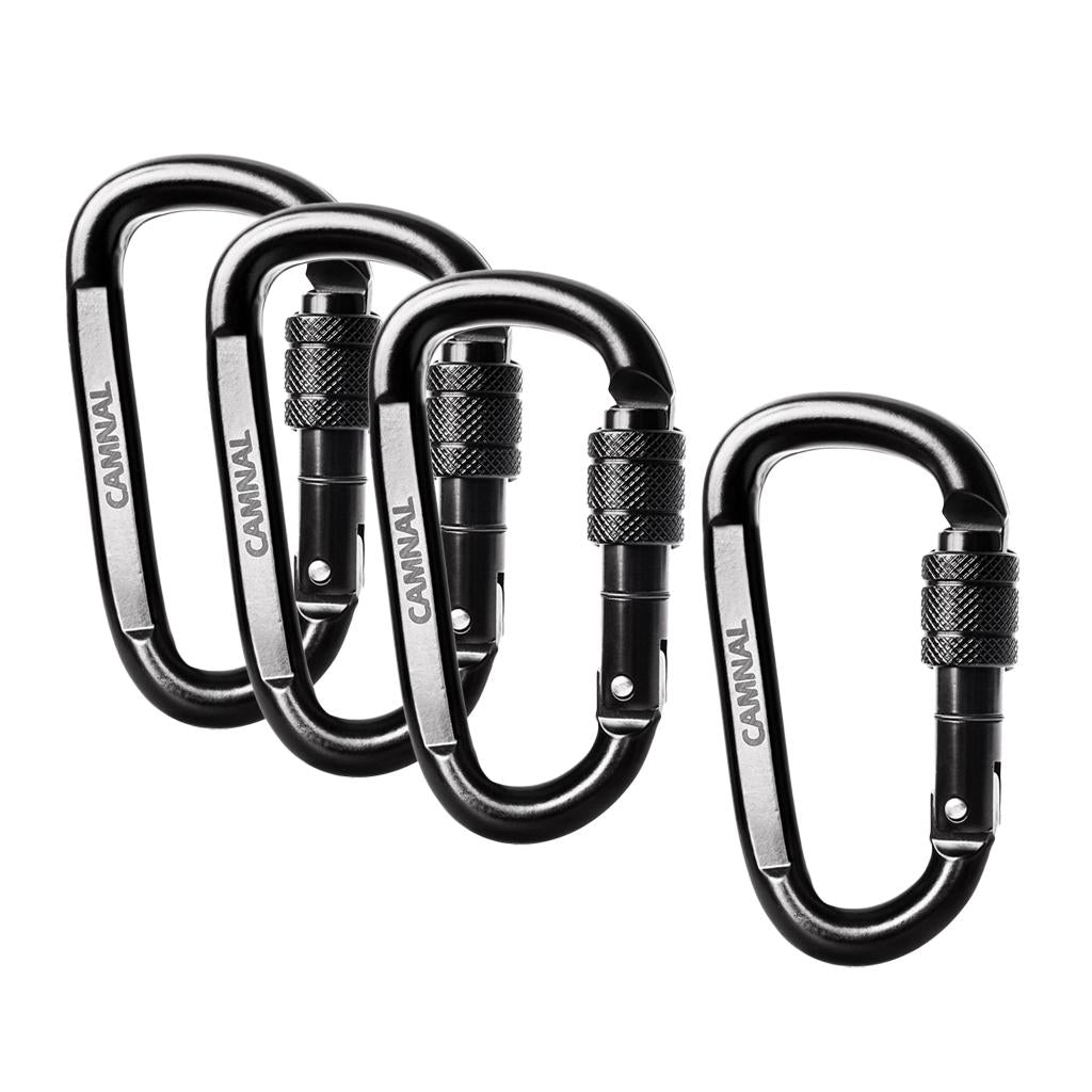 4 Pieces 30KN D Shape Carbon Steel Screw Locking Outdoor Climbing Carabiner