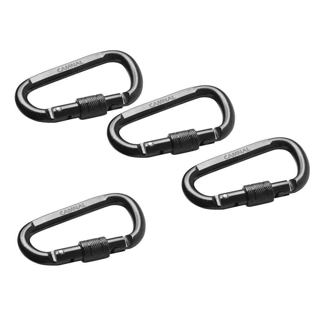 4 Pieces 30KN D Shape Carbon Steel Screw Locking Outdoor Climbing Carabiner