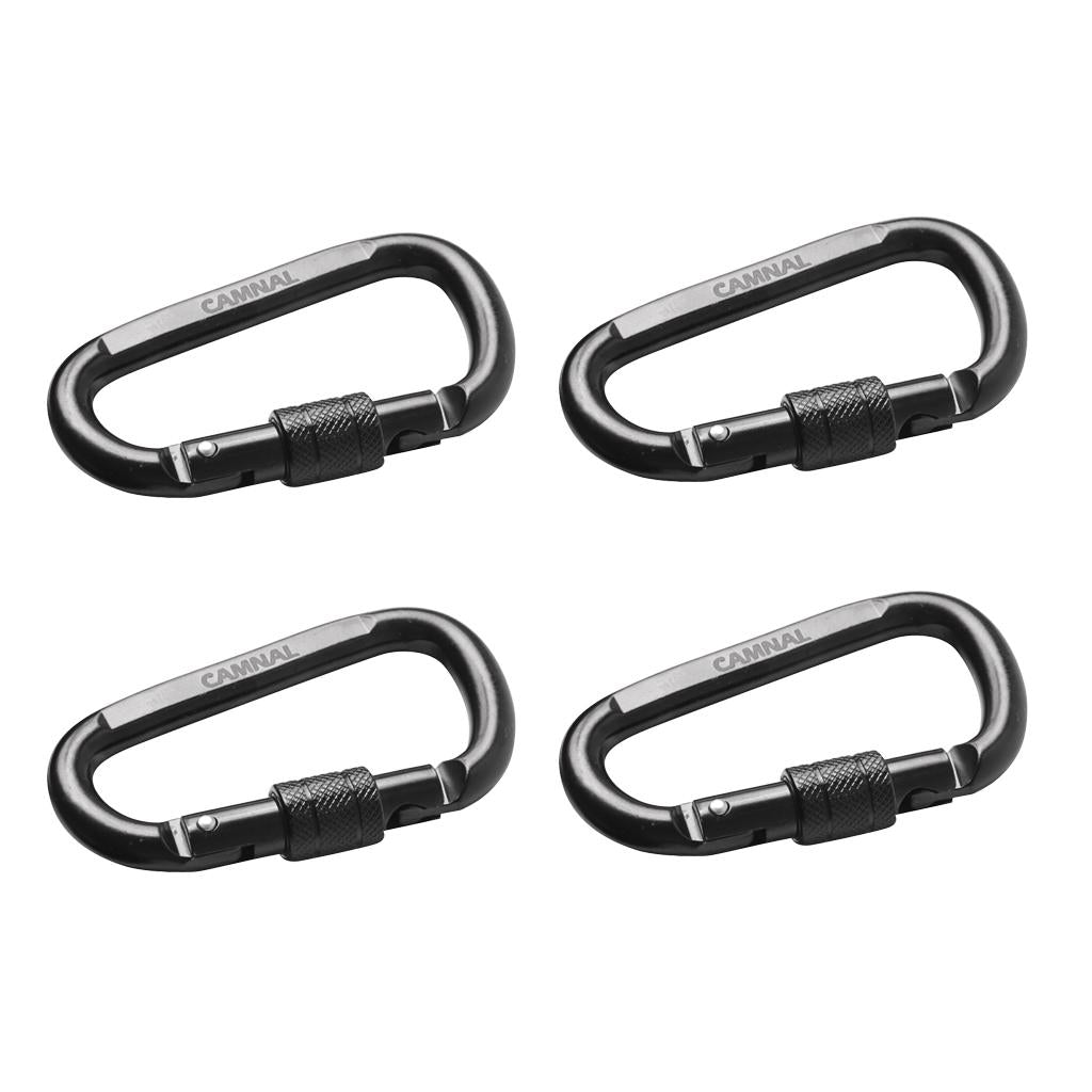 4 Pieces 30KN D Shape Carbon Steel Screw Locking Outdoor Climbing Carabiner