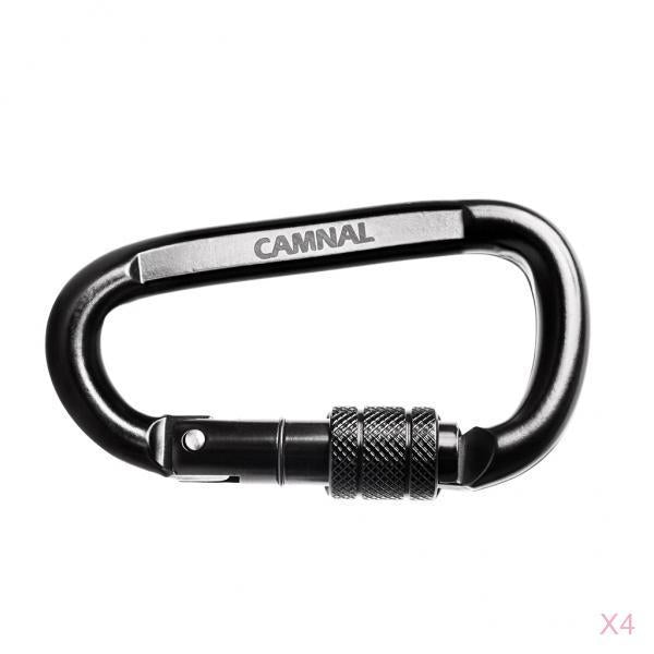 4 Pieces 30KN D Shape Carbon Steel Screw Locking Outdoor Climbing Carabiner
