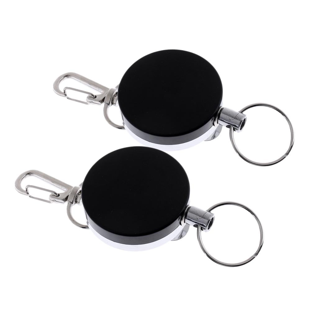 2pcs Retractable Key Chain Badge Holder Steel Recoil Ring Belt Clip Buckle