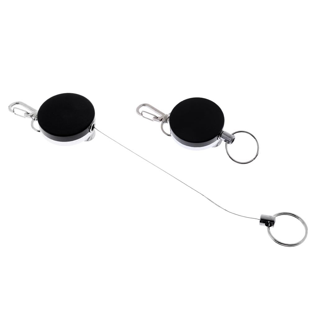2pcs Retractable Key Chain Badge Holder Steel Recoil Ring Belt Clip Buckle