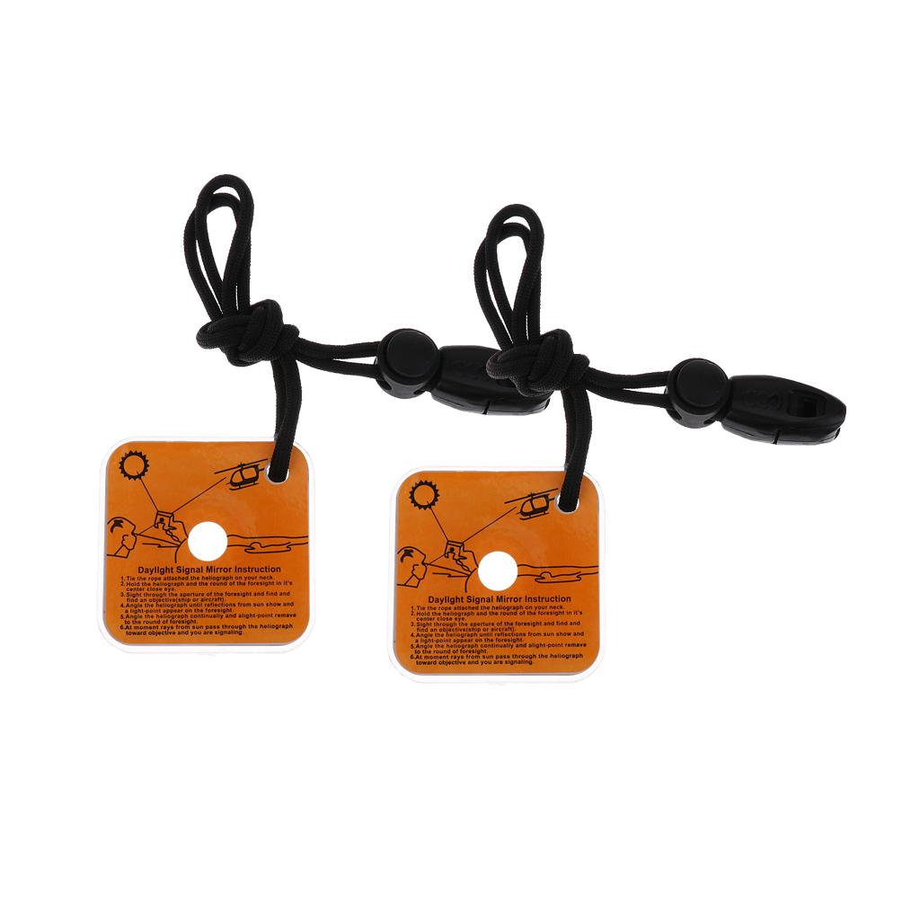2pcs Outdoor Emergency Reflective Signal Mirror with Whistle Survival Kit