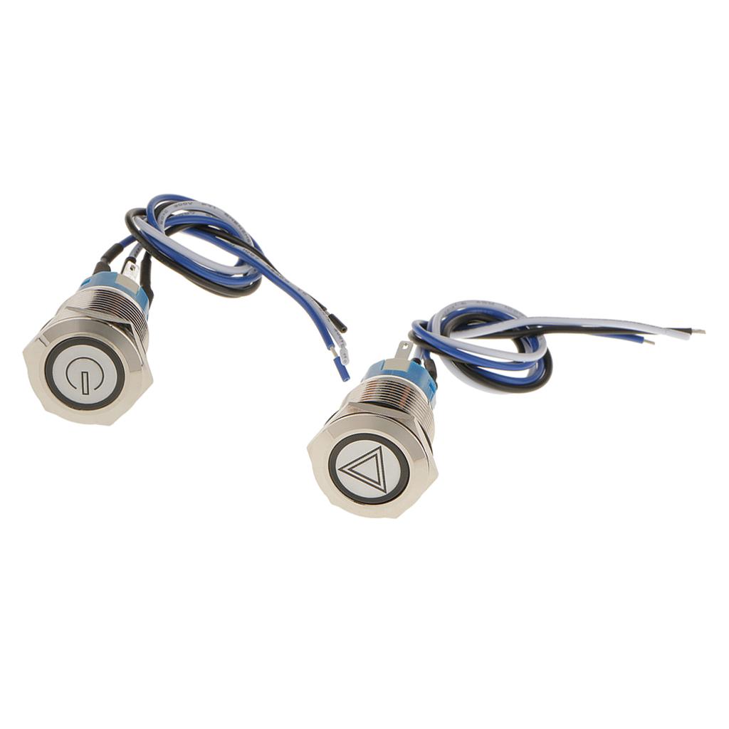 2 Pieces Waterproof 12V 19mm Latching LED Metal Push Button Panel Switch