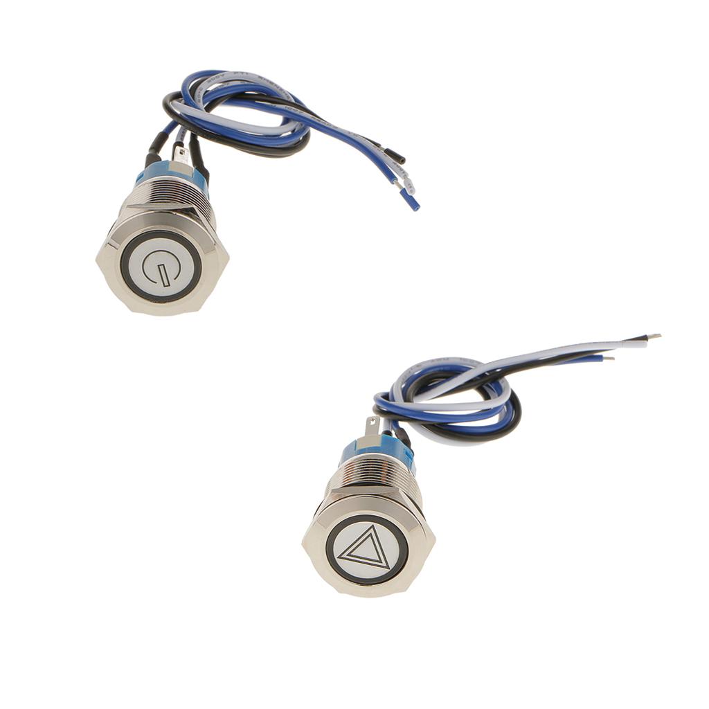 2 Pieces Waterproof 12V 19mm Latching LED Metal Push Button Panel Switch